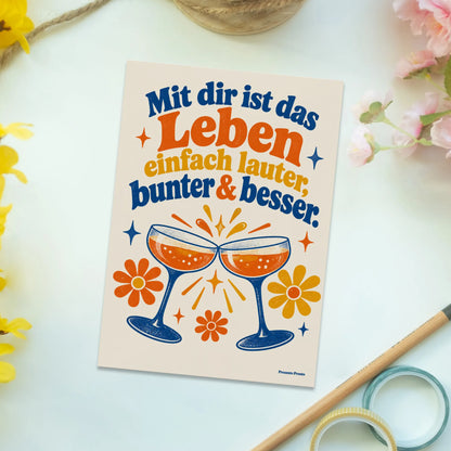 Lebensfrohe Postkarte für die Freundin mit Sektgläsern|p:2016574|h:1fccd17c7346a0467312b485a303588f
