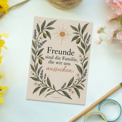 Herzliche Postkarte für Freunde mit Olivenzweigen|p:2016575|h:da4500cd696c39b1927fd34ade5d1a66