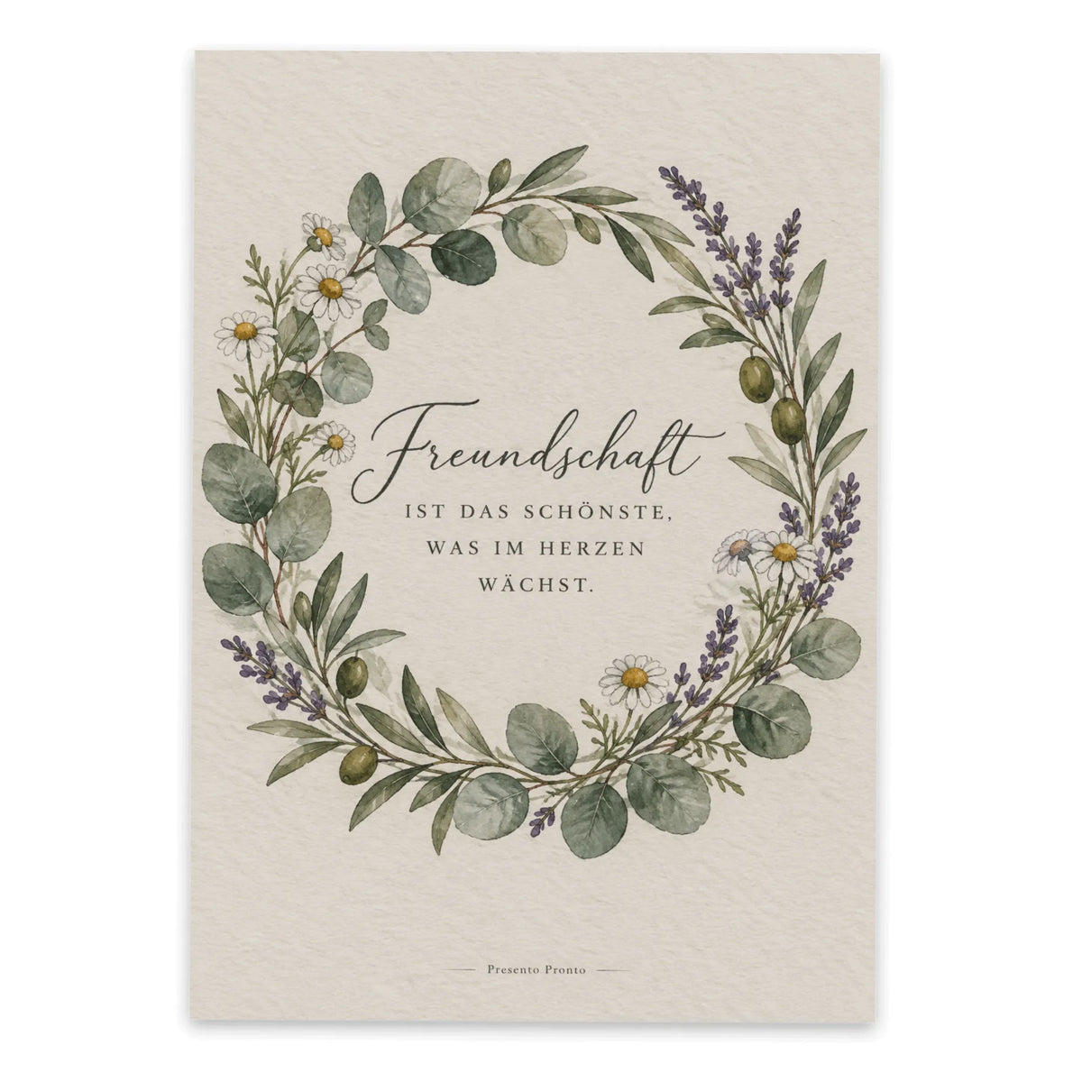 Poetische Postkarte für Freunde mit Eukalyptuskranz|p:2016584|h:794b474581969e5c787d3c0bfe59b242