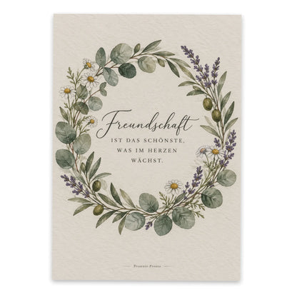 Poetische Postkarte für Freunde mit Eukalyptuskranz|p:2016584|h:794b474581969e5c787d3c0bfe59b242