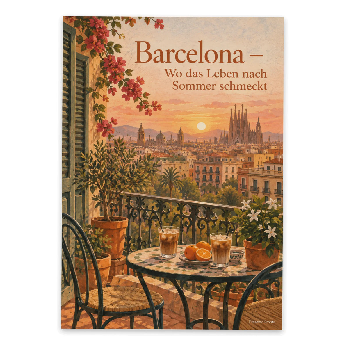 Sonnige Postkarte aus Barcelona für Fans mit Balkon bei Sonnenuntergang|p:2016590|h:d4b5b14502d10b288dd5b66e1c34a0b3