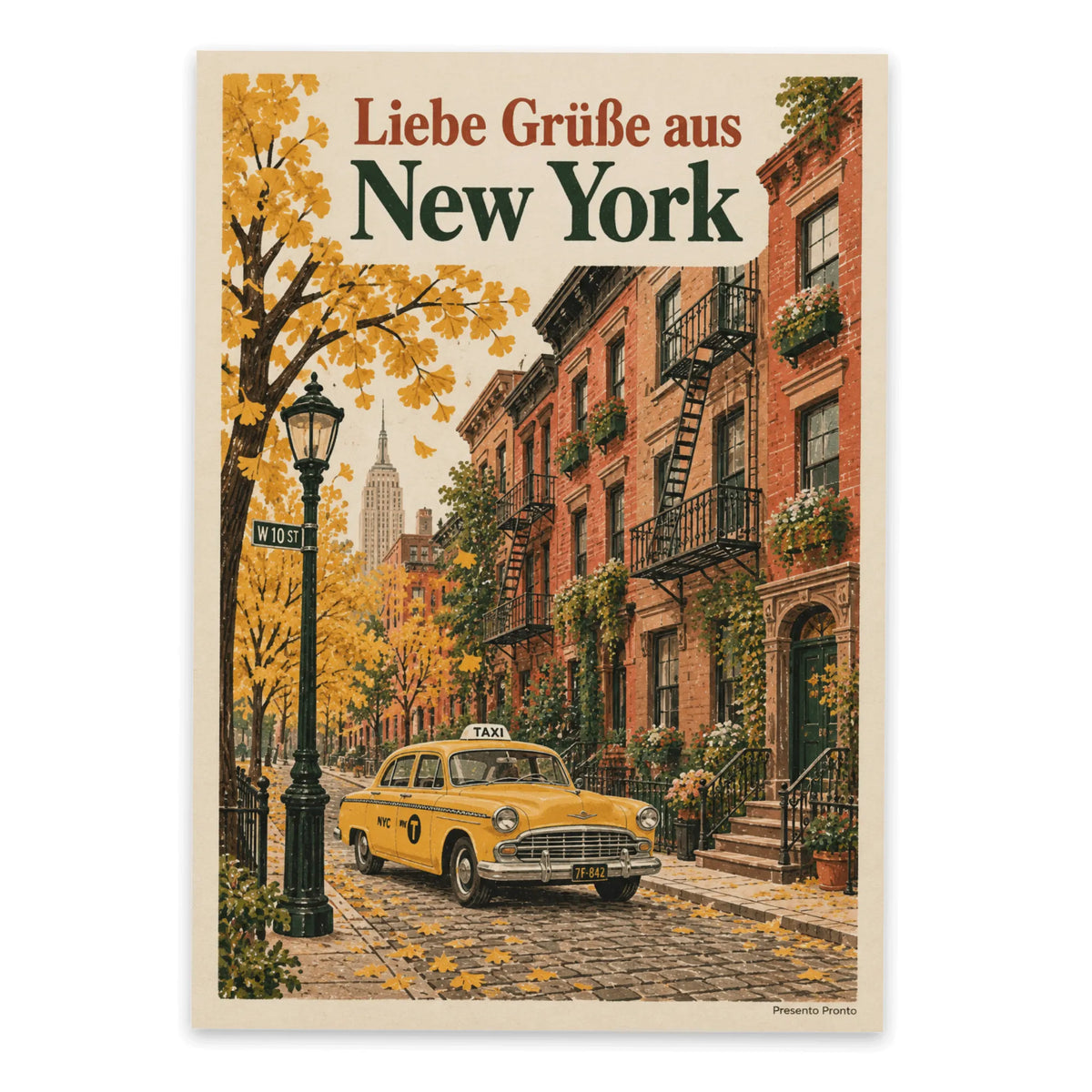 Herzliche Postkarte aus New York mit gelbem Taxi|p:2016592|h:e5a93e534a16d239941692be4500f0f3