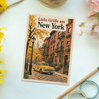 Herzliche Postkarte aus New York mit gelbem Taxi|p:2016592|h:9cf557e29ddbec2ad01390a3f2d180af