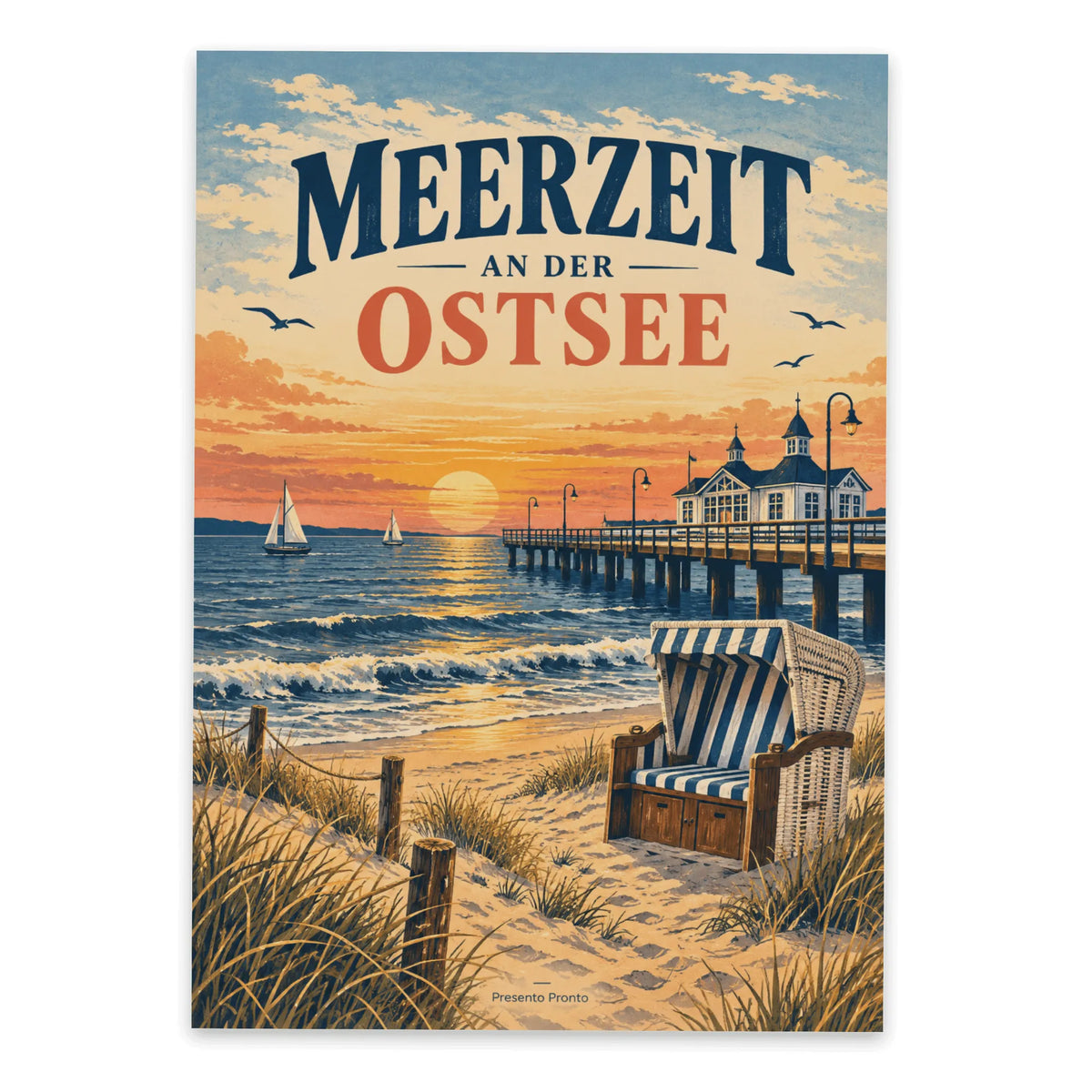 Nostalgische Postkarte von der Ostsee für Urlaubsgrüße mit Seebrücke|p:2016598|h:57569a504b630adbd84531a573a3c298