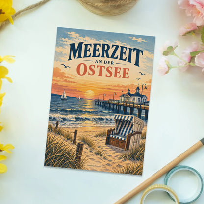 Nostalgische Postkarte von der Ostsee für Urlaubsgrüße mit Seebrücke|p:2016598|h:773a8ddd0f6c477590b5d13de7008c22