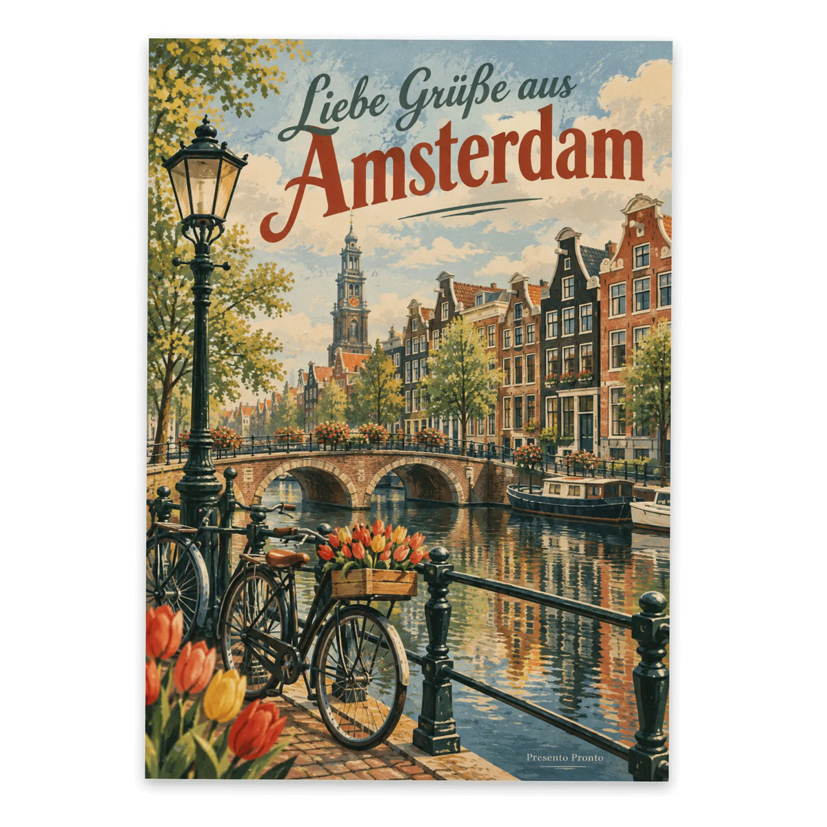Herzliche Postkarte aus Amsterdam mit Kanal für Urlaubsgrüße|p:2016610|h:f24b74d8f021159fd903e535c2636511