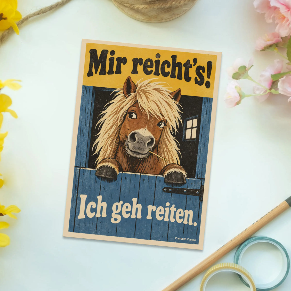 Lustige Postkarte mit Pferd für Reiterinnen|p:2016612|h:ca766185817452fecdb661464394a8ef