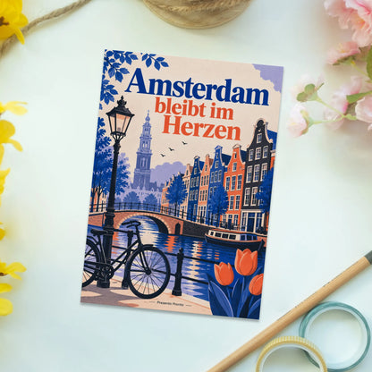 Herzliche Postkarte Amsterdam für Urlaubsgrüße mit Kanalhäusern|p:2016617|h:da96516b8a25c9d0203afa03dd904519