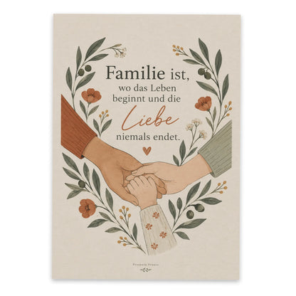 Liebevolle Postkarte für die Familie mit verschlungenen Händen|p:2016627|h:32376c3a3ace62ad0220602111d7c1b2