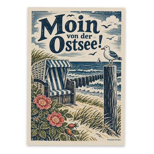 Nostalgische Postkarte von der Ostsee mit Strandkorb|p:2016631|h:fb41fab5e1135585fb3aefcb20c4e90a