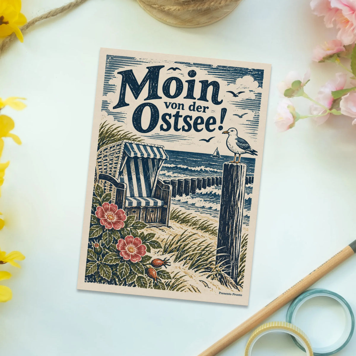 Nostalgische Postkarte von der Ostsee mit Strandkorb|p:2016631|h:ae3936be9892346a374cbb737e0872c7