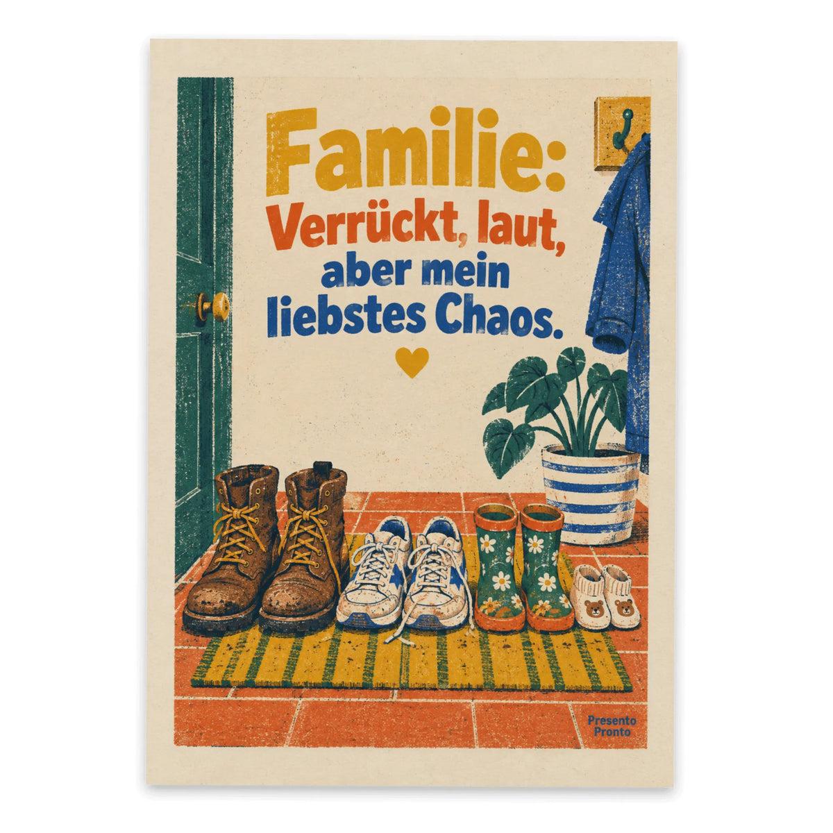 Lustige Postkarte für die Familie mit Schuhen vor der Tür|p:2016640|h:766d8bd06f9a2f337283fd0744724655