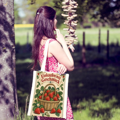 Lustige Tasche mit Erdbeeren für den Einkauf|p:2016659|h:d36c25c72eeae44d9cf0017c1e2d4355