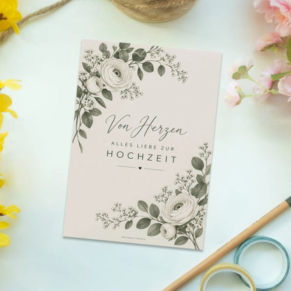 Elegante Grußkarte zur Hochzeit mit Blumenstrauß|p:2016683|h:879a75423a21de219ecc0ff3df074842