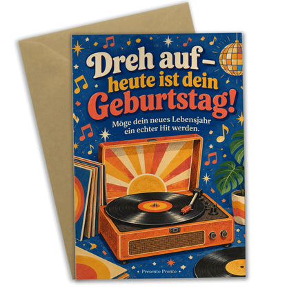 Lustige Geburtstagskarte für Musikfans mit Schallplattenspieler|p:2016684|h:f2084540067a57c490456ecb22893830
