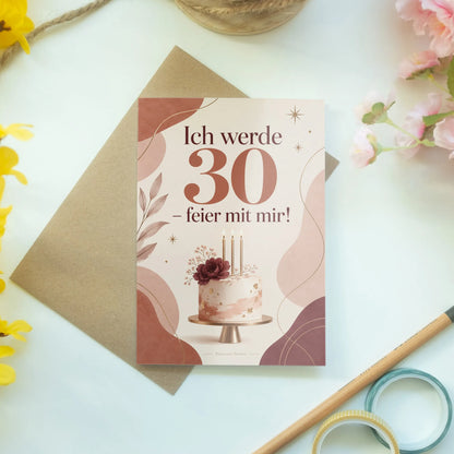 Elegante Einladungskarten zum 30. Geburtstag für Frauen mit Torte|p:2016686|h:71edc9cc0253c4e4f29da7b299e31fa8
