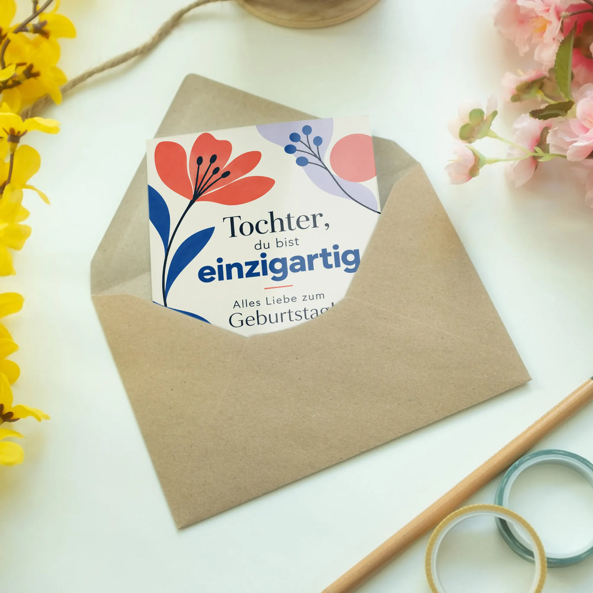 Liebevolle Geburtstagskarte für die Tochter mit Blumen|p:2016706|h:61e0178a52f396336780b63ea74661f9