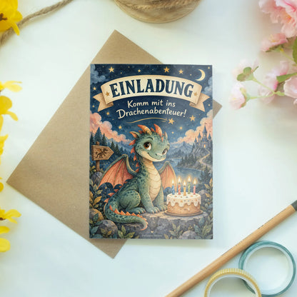 Magische Einladungskarte mit Drachen zum Kindergeburtstag|p:2016719|h:e1c06305db860c6afc31eee42c26072e