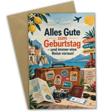 Fröhliche Geburtstagskarte für Reisende mit Vintage-Koffer
