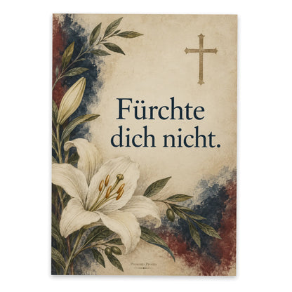 Tröstliche christliche Postkarte für Trauernde mit weißer Lilie|p:2016726|h:a03736e906685a9801d9ceeb797a27fc