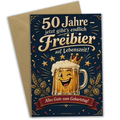 Lustige Geburtstagskarte zum 50. für Männer mit Bierkrug|p:2016732|h:0643a819176d6bf103b1c0465f87c27b