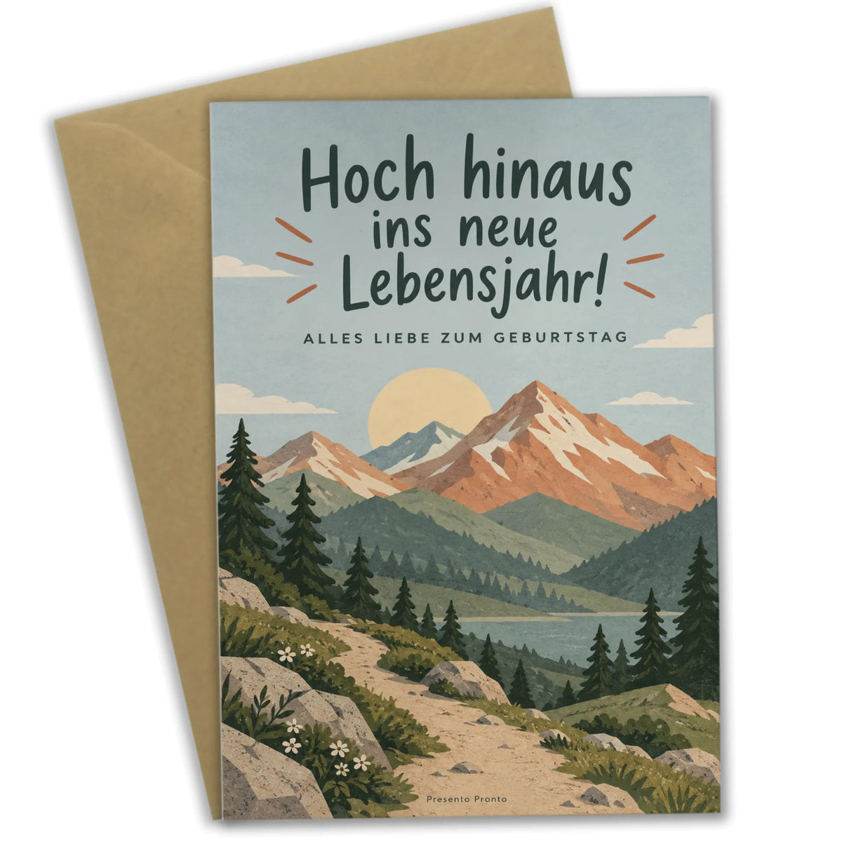 Inspirierende Geburtstagskarte mit Bergen und Sonne|p:2016742|h:f7726ffa45c18eeb9afe9473332f04b4
