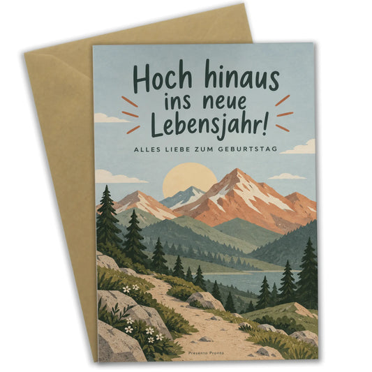 Inspirierende Geburtstagskarte mit Bergen und Sonne|p:2016742|h:f7726ffa45c18eeb9afe9473332f04b4