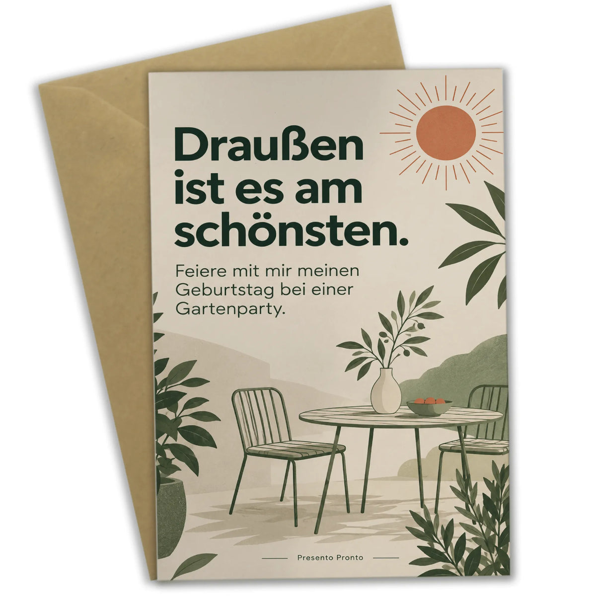 Sommerliche Einladungskarten zur Gartenparty mit Gartentisch|p:2016744|h:934f7dfe87b0f06a3bfacec8465eba62