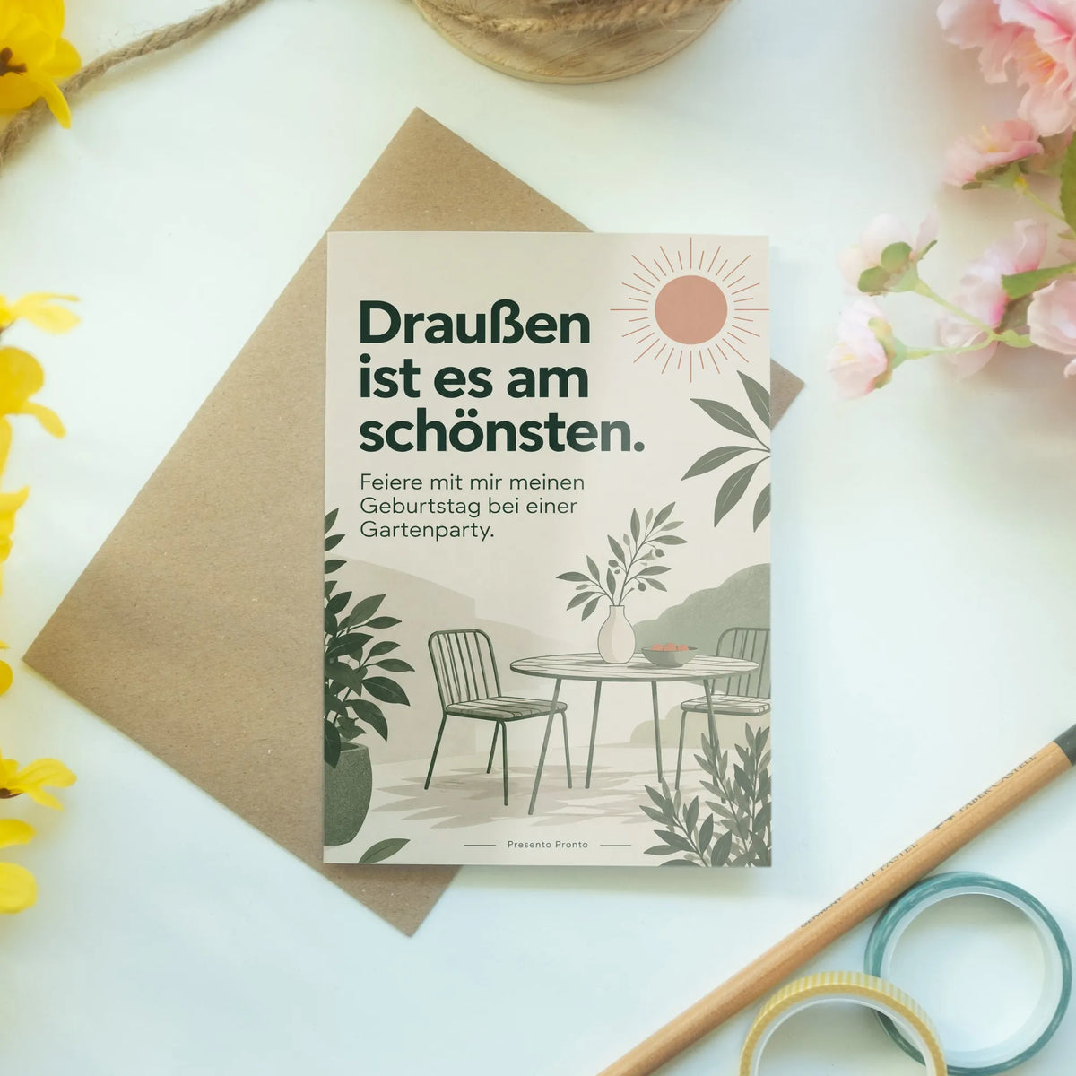 Sommerliche Einladungskarten zur Gartenparty mit Gartentisch|p:2016744|h:253f31ae0bd1390a25b135e43346e09d