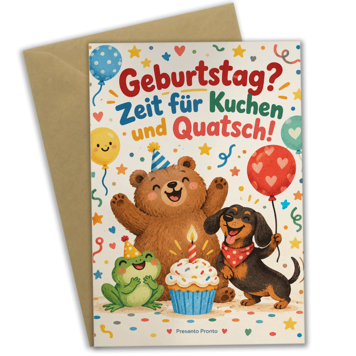 Süße Geburtstagskarte mit Bär Dackel und Frosch|p:2016751|h:ce8480fb43b8fcd80a2fa3bd83c3d472