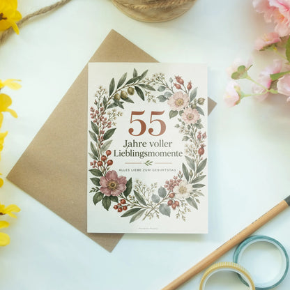 Elegante Geburtstagskarte zum 55. Geburtstag mit Blumenkranz|p:2016752|h:8727bf4478a90e5c7ba2c2cd7b3d5a78