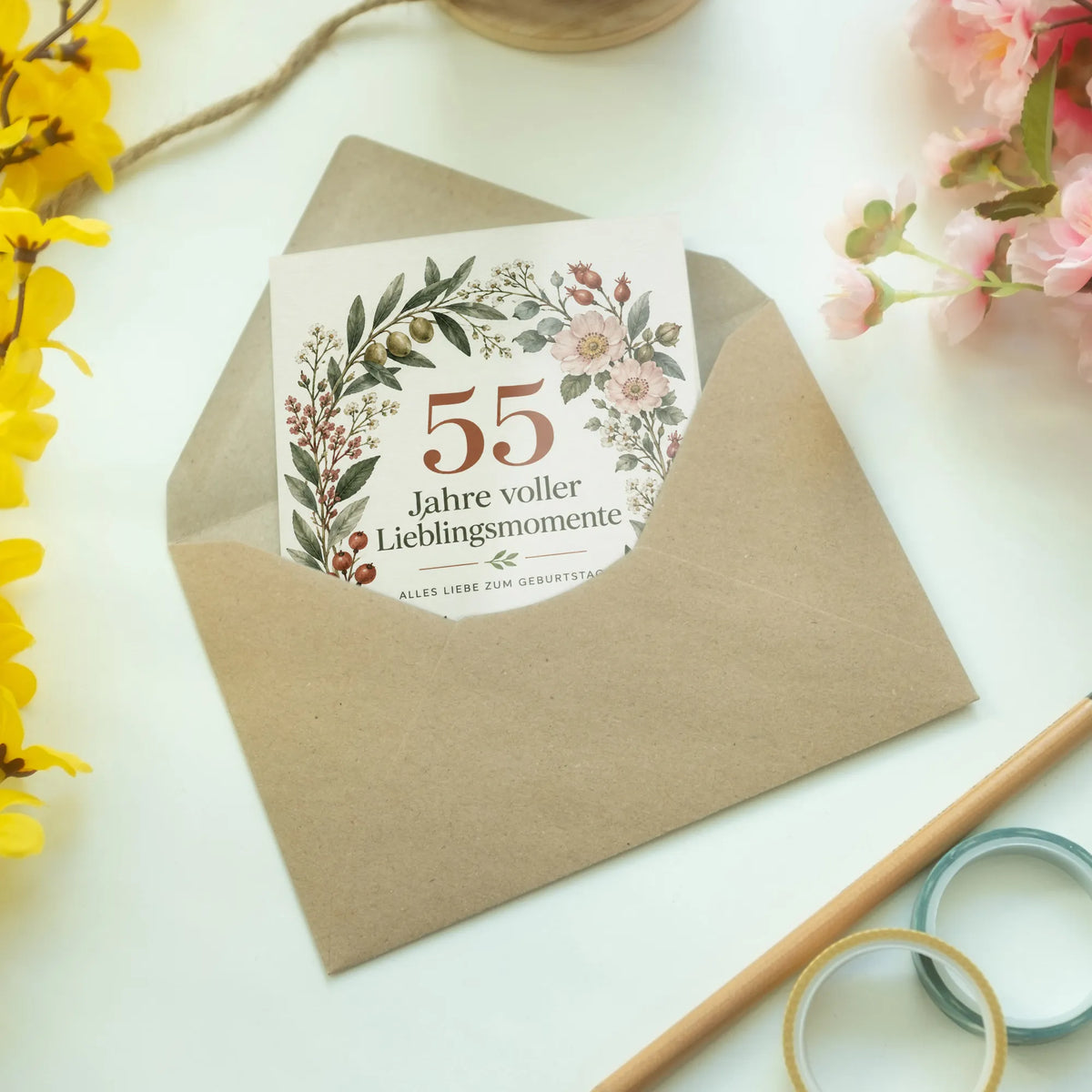 Elegante Geburtstagskarte zum 55. Geburtstag mit Blumenkranz|p:2016752|h:6770c1cf4c77d4edbbb7ea5f2c631416