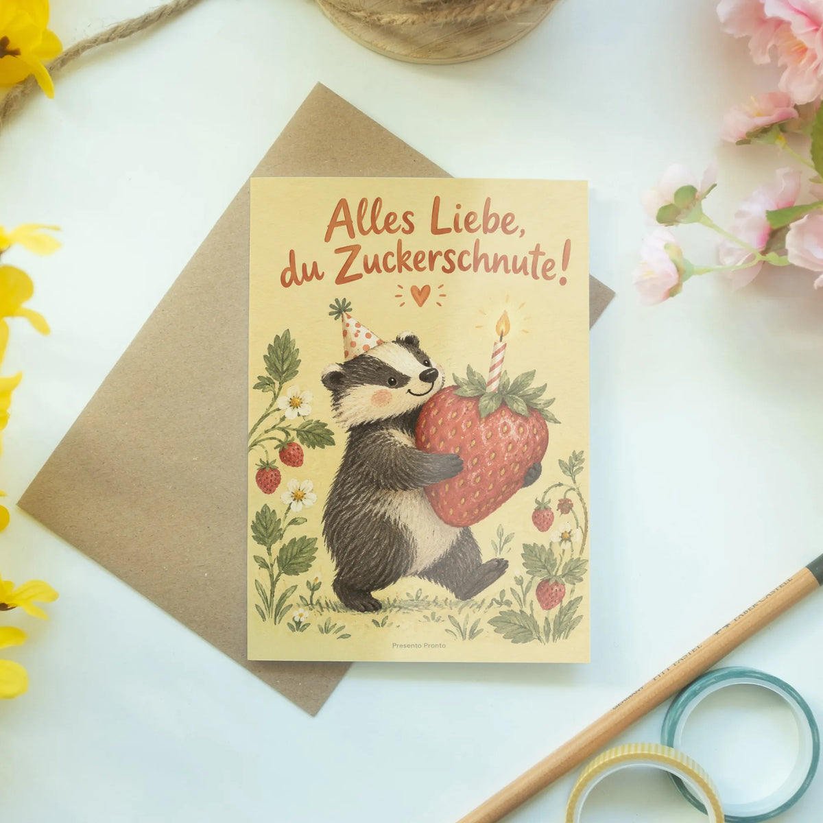 Süße Geburtstagskarte mit pummeligem Dachs|p:2016754|h:16a19a47025614ebe69492c9dd6dc179