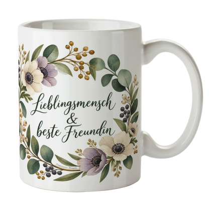 Liebevolle Tasse für die beste Freundin mit Blütenkranz|p:2016764|h:59ac97a9e6f367b197f54c266c8b8377