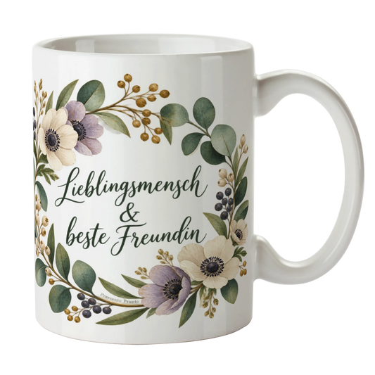 Liebevolle Tasse für die beste Freundin mit Blütenkranz|p:2016764|h:59ac97a9e6f367b197f54c266c8b8377