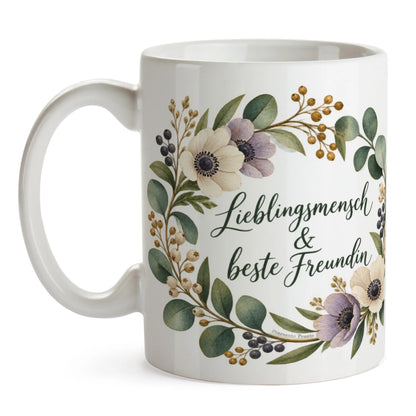 Liebevolle Tasse für die beste Freundin mit Blütenkranz|p:2016764|h:a83e9c92b5009edab259e252e3802204