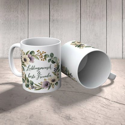 Liebevolle Tasse für die beste Freundin mit Blütenkranz|p:2016764|h:799f48f718d18abdabd0a0315485c314