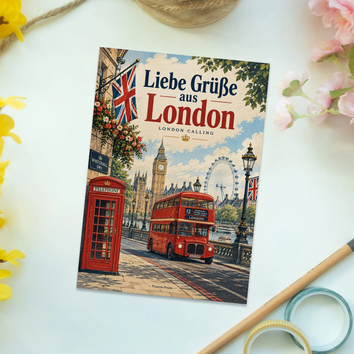 Nostalgische Grußkarte aus London mit Doppeldeckerbus|p:2016769|h:6ad46709fd0b64c4bfd784aab9b6e7ec