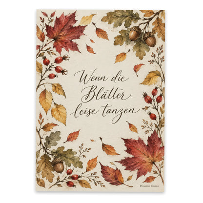 Poetische Herbstpostkarte mit Blätterkranz für Herbstgrüße|p:2016777|h:850e134c7bdcb52854f20a0a057e90ad