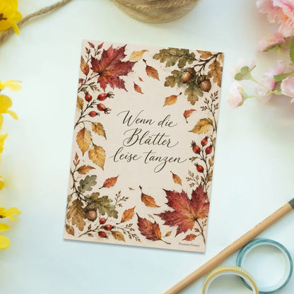 Poetische Herbstpostkarte mit Blätterkranz für Herbstgrüße|p:2016777|h:39bb770172f3c405886cd868ba211fb4
