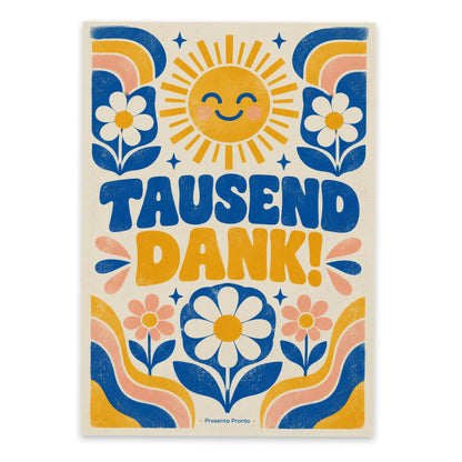 Fröhliche Danke-Postkarte mit lächelnder Sonne|p:2016780|h:75c16631eb58adbabfaa4b83ee1281ff