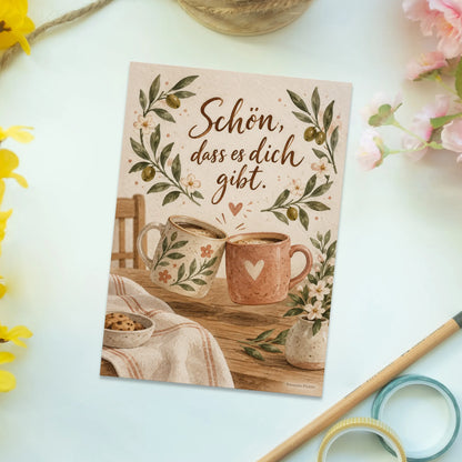Herzliche Postkarte für Freundschaft mit zwei Kaffeetassen|p:2016786|h:457f807d1a8d62e62d69b04b2a80c031