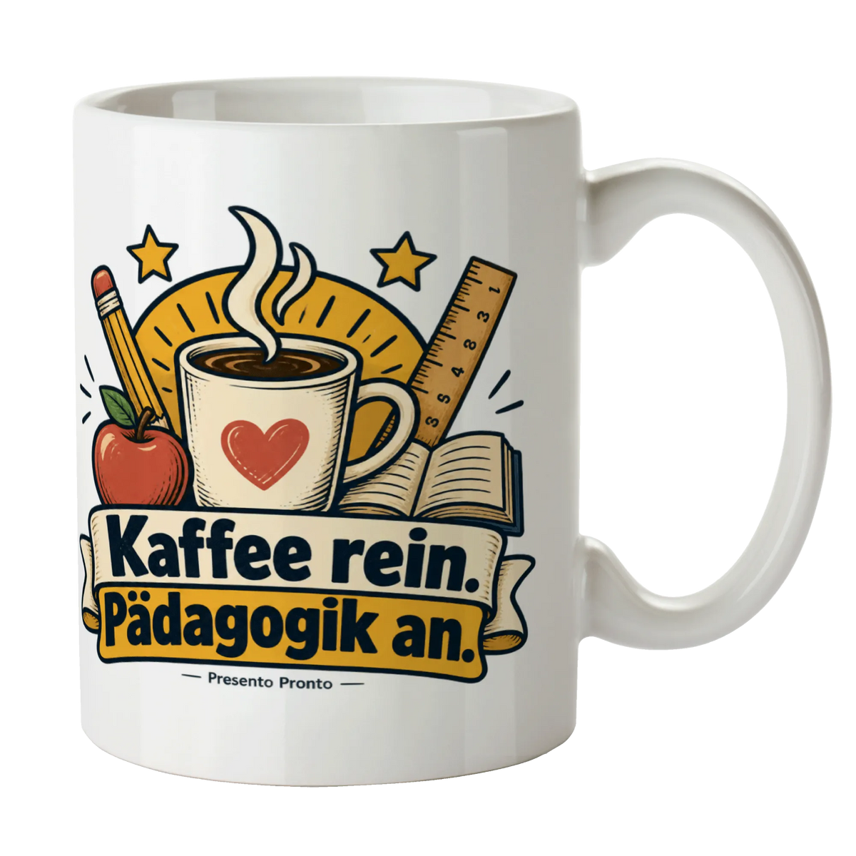 Lustige Kaffeetasse für Lehrer mit Kaffee und Apfel|p:2016793|h:9c69e9abd01a0dcc589f407060c12c1d