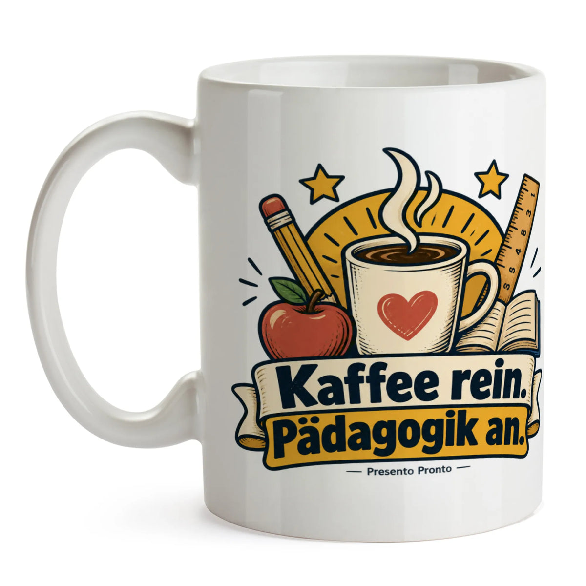 Lustige Kaffeetasse für Lehrer mit Kaffee und Apfel|p:2016793|h:7403ad8fddf06f53f393882bda8b19c0