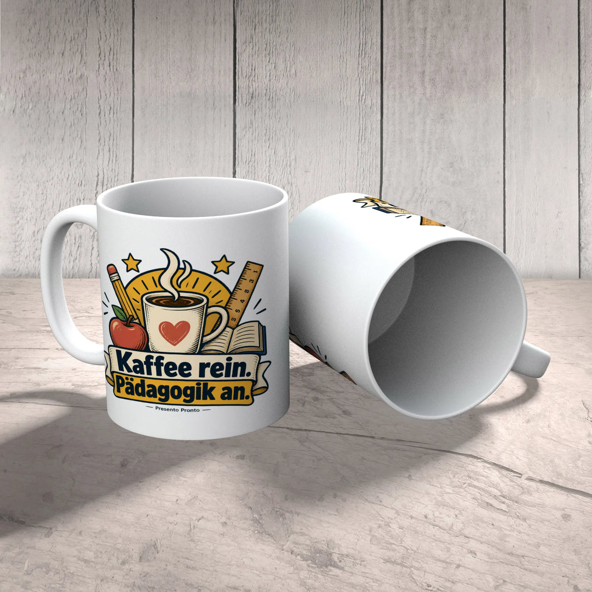 Lustige Kaffeetasse für Lehrer mit Kaffee und Apfel|p:2016793|h:ea1a2ead70434537b5e1c7bc80a1e045