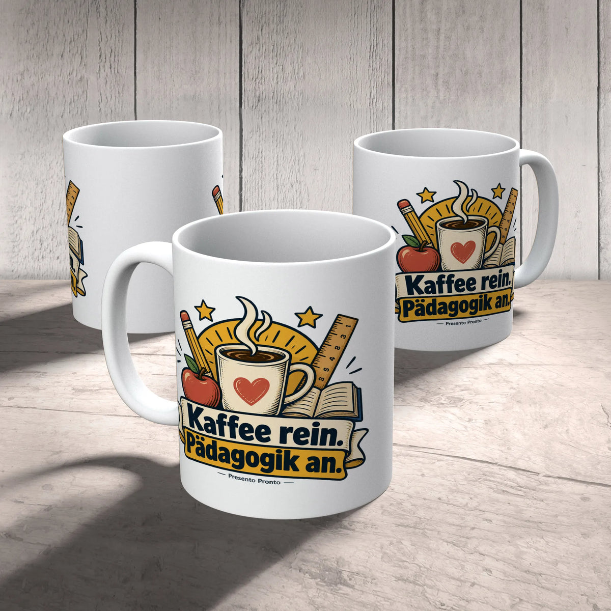 Lustige Kaffeetasse für Lehrer mit Kaffee und Apfel|p:2016793|h:6333261a4531b9a1c0590037d414145b