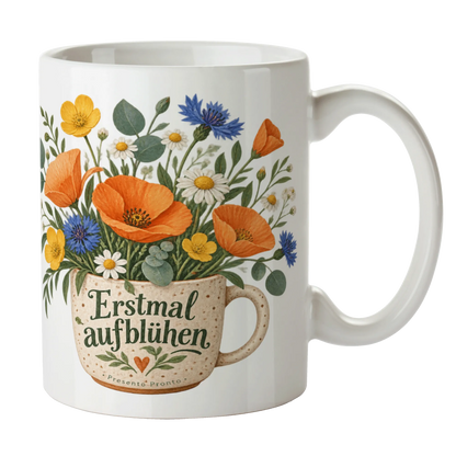Fröhliche Kaffeetasse mit Blumen für Freundin|p:2016799|h:4b61cc9fd6105ff476013382e6bcda01
