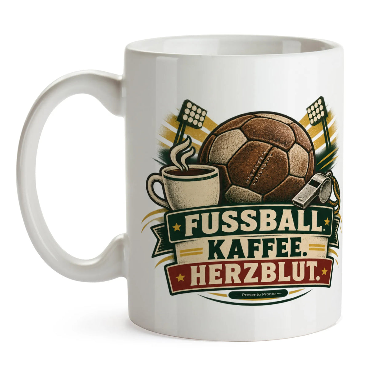 Leidenschaftliche Tasse für Fußballfans mit Lederfußball|p:2016801|h:32aa77e12998b41fb1a0aa871eaea766