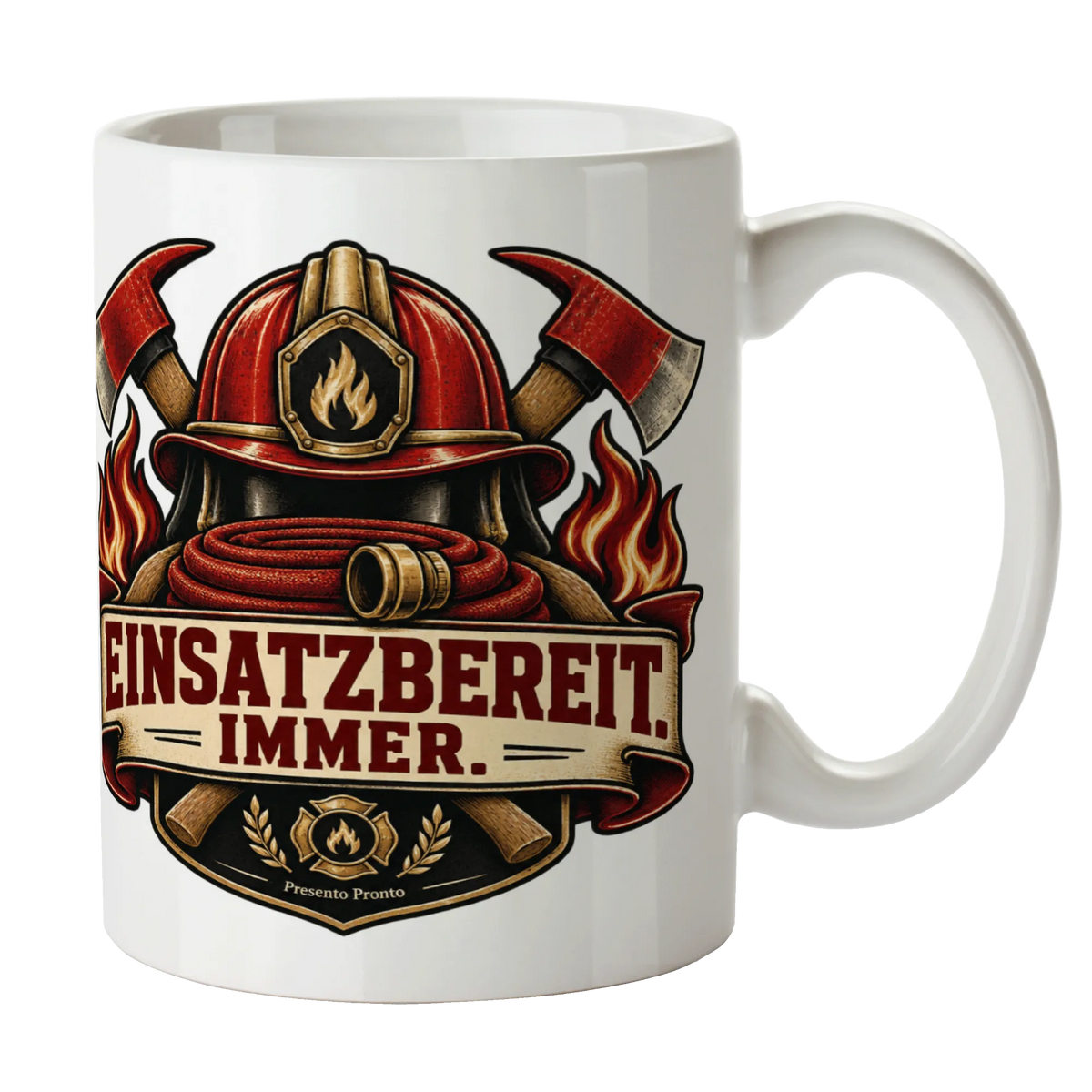 Stolze Tasse für Feuerwehrleute mit Helm und Äxten|p:2016802|h:cbba3820c961e9b6fb5e71a053963e4b