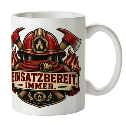 Stolze Tasse für Feuerwehrleute mit Helm und Äxten|p:2016802|h:cbba3820c961e9b6fb5e71a053963e4b